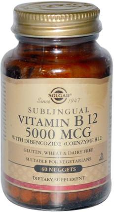 Sublingual Vitamin B12, 5000 mcg, 60 Nuggets by Solgar, 維生素，維生素b HK 香港