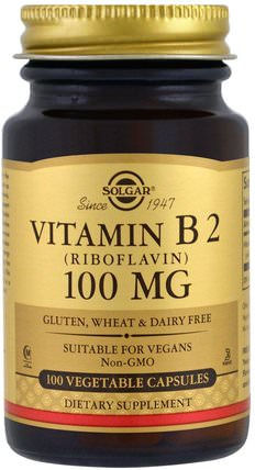 Vitamin B2, 100 mg, 100 Vegetable Capsules by Solgar, 維生素，維生素b HK 香港