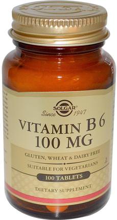 Vitamin B6, 100 mg, 100 Tablets by Solgar, 維生素，維生素b，維生素b6 - 吡哆醇 HK 香港