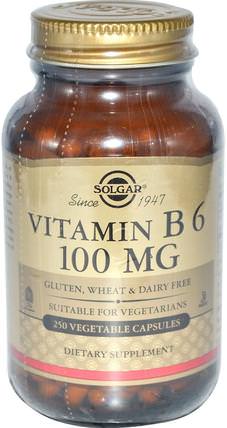 Vitamin B6, 100 mg, 250 Vegetable Capsules by Solgar, 維生素，維生素b HK 香港