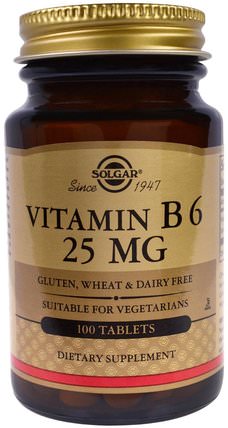 Vitamin B6, 25 mg, 100 Tablets by Solgar, 維生素，維生素b HK 香港