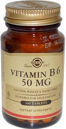 Vitamin B6, 50 mg, 100 Tablets by Solgar, 維生素，維生素b，維生素b6 - 吡哆醇 HK 香港