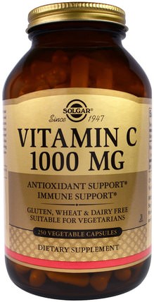 Vitamin C, 1000 mg, 250 Vegetable Capsules by Solgar, 補充劑，抗氧化劑，維生素 HK 香港