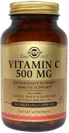 Vitamin C, 500 mg, 100 Vegetable Capsules by Solgar, 維生素，維生素c HK 香港
