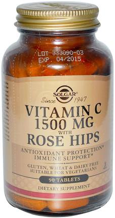 Vitamin C With Rose Hips, 1500 mg, 90 Tablets by Solgar, 維生素，維生素C生物類黃酮玫瑰果 HK 香港