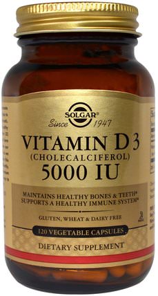 Vitamin D3 (Cholecalciferol), 5000 IU, 120 Vegetable Capsules by Solgar, 維生素，維生素D3 HK 香港