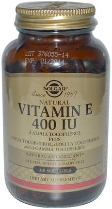 Natural Vitamin E, 400 IU, d-Alpha Tocopherol & Mixed Tocopherols 100 Softgels by Solgar, 維生素，維生素E，維生素E混合生育酚 HK 香港