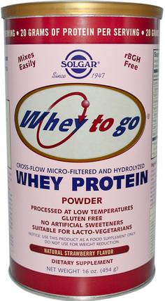 Whey To Go, Whey Protein Powder, Natural Strawberry Flavor, 16 oz (454 g) by Solgar, 補充劑，乳清蛋白 HK 香港