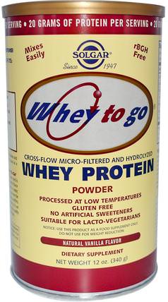 Whey To Go, Whey Protein Powder, Natural Vanilla Flavor, 12 oz (340 g) by Solgar, 補充劑，乳清蛋白 HK 香港