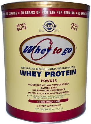 Whey To Go, Whey Protein Powder, Natural Vanilla Flavor, 32 oz (907 g) by Solgar, 補充劑，乳清蛋白 HK 香港