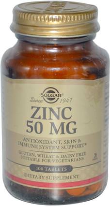 Zinc, 50 mg, 100 Tablets by Solgar, 補品，礦物質，鋅 HK 香港