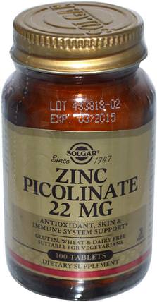 Zinc Picolinate, 100 Tablets by Solgar, 補品，礦物質，鋅 HK 香港