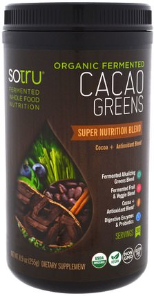 Organic Fermented, Cacao Greens, Super Nutrition Blend, 8.9 oz (255 g) by SoTru, 補品，超級食品，綠色蔬菜 HK 香港