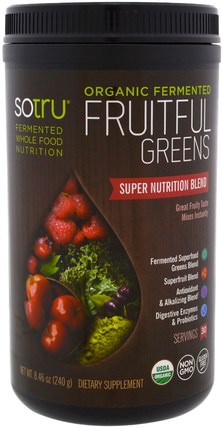 Organic Fermented, Fruitful Greens, 8.46 oz (240 g) by SoTru, 補品，超級食品，綠色蔬菜 HK 香港