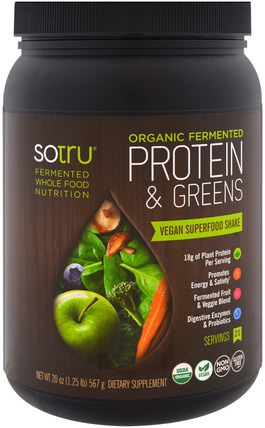 Organic Fermented, Protein & Greens, 20 oz (567 g) by SoTru, 補品，超級食品，蛋白質 HK 香港