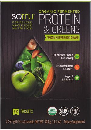 Organic Fermented Protein & Greens, Vegan Superfood Shake, 12 Packets, 0.95 oz (27 g) Each by SoTru, 補品，超級食品，蛋白質 HK 香港