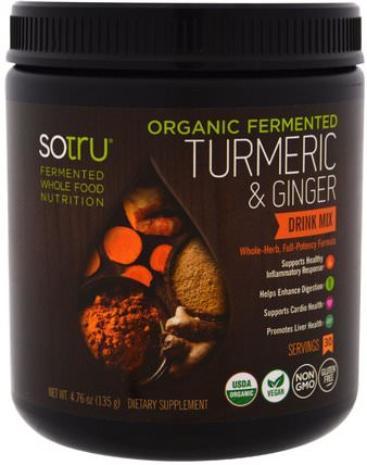 Organic Fermented, Turmeric & Ginger Drink Mix, 4.76 oz (135 g) by SoTru, 補充劑，抗氧化劑，薑黃素 HK 香港
