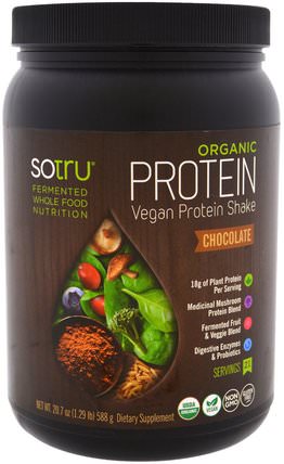 Organic Vegan Protein Shake, Chocolate, 20.7 oz (588 g) by SoTru, 補充劑，蛋白質 HK 香港