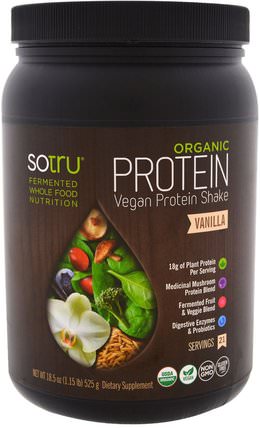 Organic Vegan Protein Shake, Vanilla, 18.5 oz (525 g) by SoTru, 補充劑，蛋白質 HK 香港