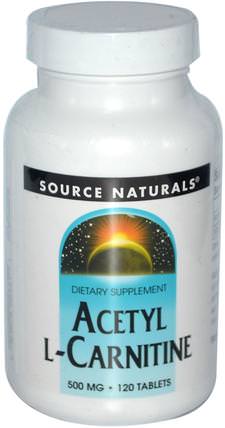 Acetyl L-Carnitine, 500 mg, 120 Tablets by Source Naturals, 補充劑，氨基酸，左旋肉鹼，乙酰左旋肉鹼 HK 香港