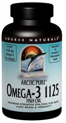 Arctic Pure, Omega-3 1125 Enteric Coated Fish Oil, 1.125 mg, 60 Softgels by Source Naturals, 補充劑，efa omega 3 6 9（epa dha），魚油，魚油軟膠囊 HK 香港