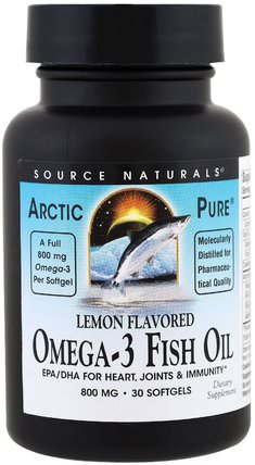 ArcticPure, Omega-3 Fish Oil, Lemon, 800 mg, 30 Softgels by Source Naturals, 補充劑，efa omega 3 6 9（epa dha），魚油 HK 香港