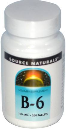 B-6, 100 mg, 250 Tablets by Source Naturals, 維生素，維生素b6 - 吡哆醇 HK 香港