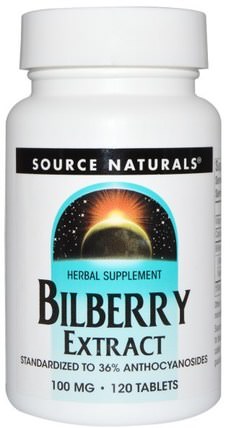 Bilberry Extract, 100 mg, 120 Tablets by Source Naturals, 健康，眼部護理，視力保健，越橘，瘀傷，挫傷 HK 香港