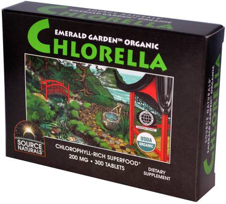 Emerald Garden Organic Chlorella, 200 mg, 300 Tablets by Source Naturals, 補品，超級食品，有機小球藻 HK 香港