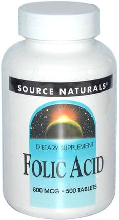 Folic Acid, 800 mcg, 500 Tablets by Source Naturals, 維生素，維生素b，葉酸 HK 香港