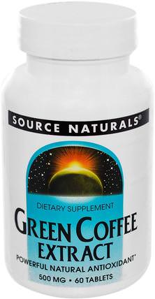 Green Coffee Extract, 500 mg, 60 Tablets by Source Naturals, 補充劑，抗氧化劑，綠咖啡豆提取物 HK 香港