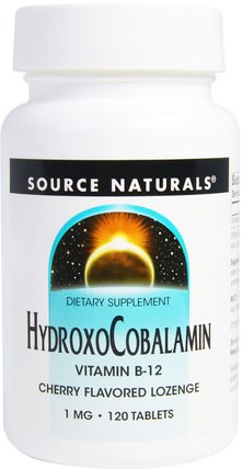 HydroxoCobalamin, Vitamin B12, Cherry Flavored Lozenge, 1 mg, 120 Tablets by Source Naturals, 維生素，維生素b，維生素b12，維生素b12 - cyanocobalamin HK 香港