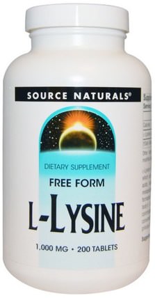 L-Lysine, 1.000 mg, 200 Tablets by Source Naturals, 補充劑，氨基酸，l賴氨酸 HK 香港