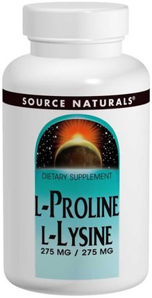 L-Proline L-Lysine, 275 mg / 275 mg, 120 Tablets by Source Naturals, 補充劑，氨基酸，l賴氨酸 HK 香港