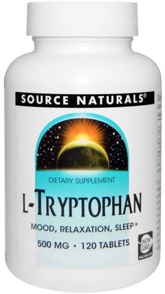 L-Tryptophan, 500 mg, 120 Tablets by Source Naturals, 補充劑，l色氨酸 HK 香港