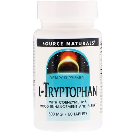 L-Tryptophan with Coenzyme B-6, 500 mg, 60 Tablets by Source Naturals, 補充劑，l色氨酸，氨基酸 HK 香港