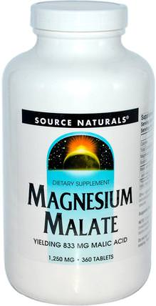 Magnesium Malate, 1.250 mg, 360 Tablets by Source Naturals, 補充劑，礦物質，蘋果酸鎂 HK 香港