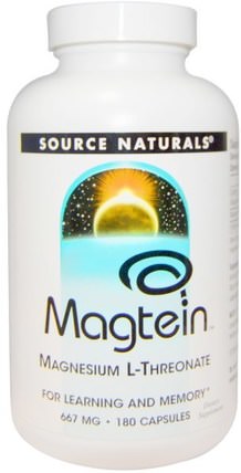 Magtein, Magnesium L-Threonate, 667 mg, 180 Capsules by Source Naturals, 補品，礦物質，鎂 HK 香港