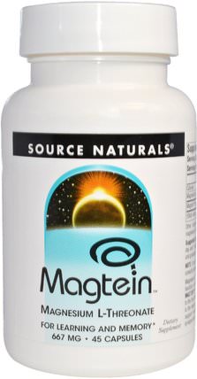 Magtein, Magnesium L-Threonate, 667 mg, 45 Capsules by Source Naturals, 補品，礦物質，鎂 HK 香港