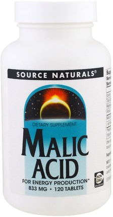 Malic Acid, 833 mg, 120 Tablets by Source Naturals, 補充劑，礦物質，鎂蘋果酸 HK 香港