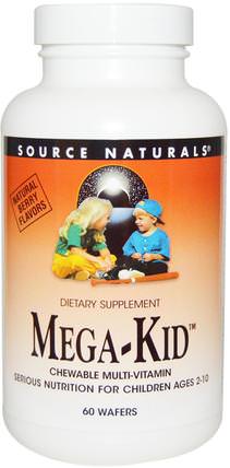 Mega-Kid, Chewable Multi-Vitamin, Natural Berry Flavors, 60 Wafers by Source Naturals, 維生素，兒童多種維生素 HK 香港