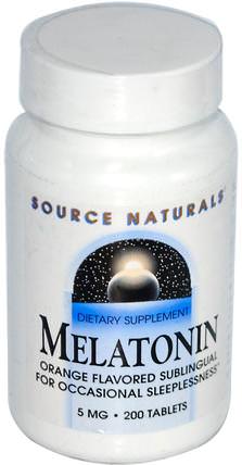 Melatonin, Orange Flavored, 5 mg, 200 Tablets by Source Naturals, 補充劑，睡眠，褪黑激素 HK 香港