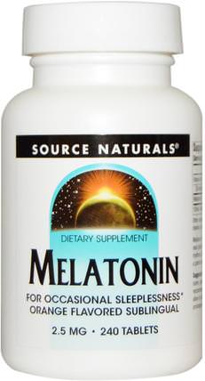 Melatonin, Orange Flavored Lozenge, 2.5 mg, 240 Lozenges by Source Naturals, 補充劑，褪黑激素複合物 HK 香港