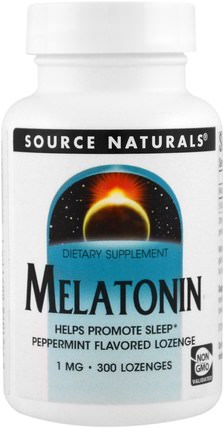 Melatonin, Peppermint Flavored Lozenge, 1 mg, 300 Lozenge by Source Naturals, 補充劑，睡眠，褪黑激素 HK 香港