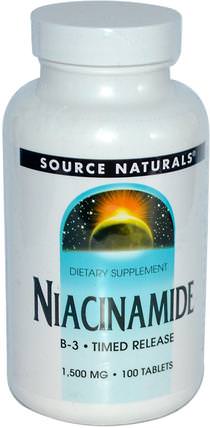 Niacinamide, B-3, Timed Release, 1.500 mg, 100 Tablets by Source Naturals, 維生素，維生素b3，維生素b3 - 煙酰胺 HK 香港