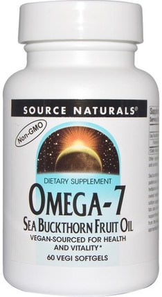 Omega-7, Seabuckthorn Fruit Oil, 60 Vegi Softgels by Source Naturals, 補充劑，omega-7，adaptogen HK 香港