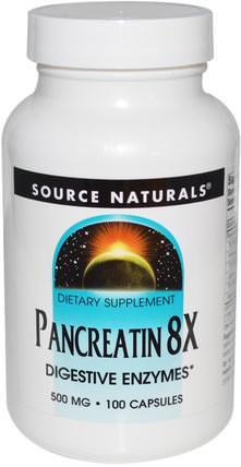 Pancreatin 8X, 500 mg, 100 Capsules by Source Naturals, 補充劑，酶，胰酶 HK 香港