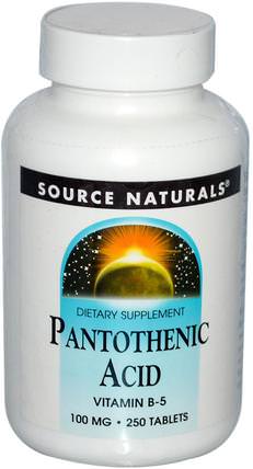 Pantothenic Acid, 100 mg, 250 Tablets by Source Naturals, 維生素，維生素b5 - 泛酸 HK 香港