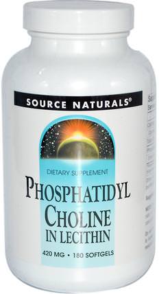 Phosphatidyl Choline, in Lecithin, 420 mg, 180 Softgels by Source Naturals, 補充劑，卵磷脂，膽鹼，磷脂酰膽鹼 HK 香港
