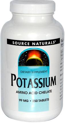 Potassium, 99 mg, 250 Tablets by Source Naturals, 補充劑，礦物質，鉀 HK 香港